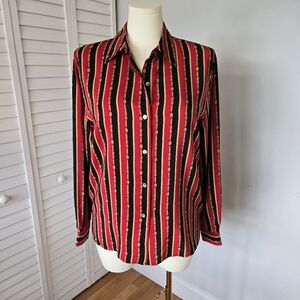 Talbots Chain Print Silk Button-up Blouse Size 16 Vtg Equestrian Classic Preppy